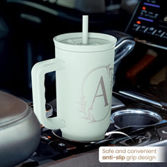 Personalized Monogrammed Tumbler with Handle 40oz, Tumblers Insulated Coffee Travel Cup, Custom Initial Gift for Women Girls Friends, Monogram Gift for Christmas Birthday Mothers Day