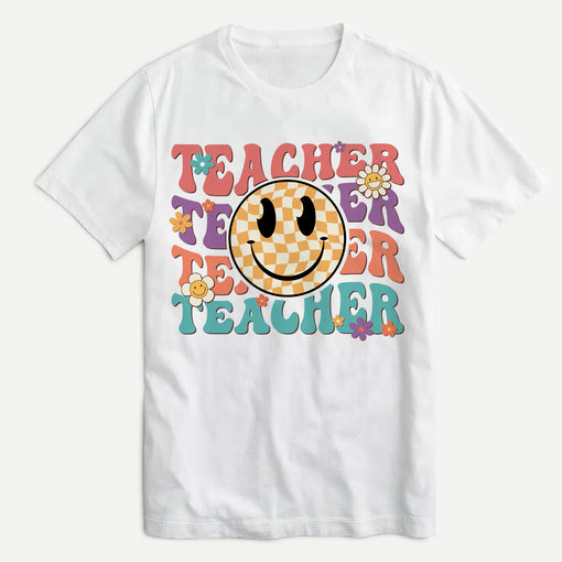 Sandjest Teacher Shirt, Teacher Happy Face, Teacher Gift, Teacher Appreciation T-shirt, Teacher Life Shirt,Retro Shirt