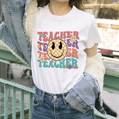 Sandjest Teacher Shirt, Teacher Happy Face, Teacher Gift, Teacher Appreciation T-shirt, Teacher Life Shirt,Retro Shirt