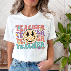 Sandjest Teacher Shirt, Teacher Happy Face, Teacher Gift, Teacher Appreciation T-shirt, Teacher Life Shirt,Retro Shirt