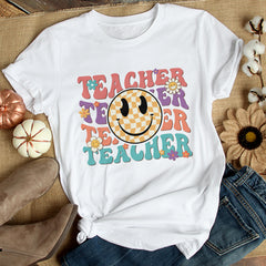Sandjest Teacher Shirt, Teacher Happy Face, Teacher Gift, Teacher Appreciation T-shirt, Teacher Life Shirt,Retro Shirt