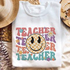 Sandjest Teacher Shirt, Teacher Happy Face, Teacher Gift, Teacher Appreciation T-shirt, Teacher Life Shirt,Retro Shirt