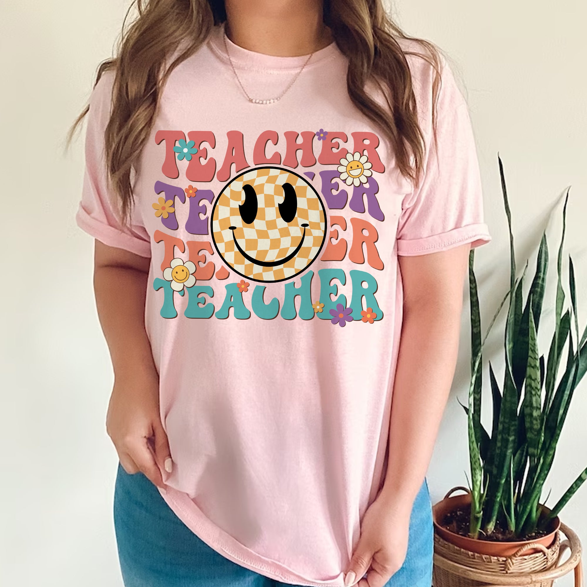 Sandjest Teacher Shirt, Teacher Happy Face, Teacher Gift, Teacher Appreciation T-shirt, Teacher Life Shirt,Retro Shirt