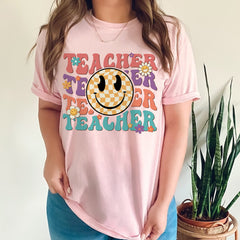 Sandjest Teacher Shirt, Teacher Happy Face, Teacher Gift, Teacher Appreciation T-shirt, Teacher Life Shirt,Retro Shirt