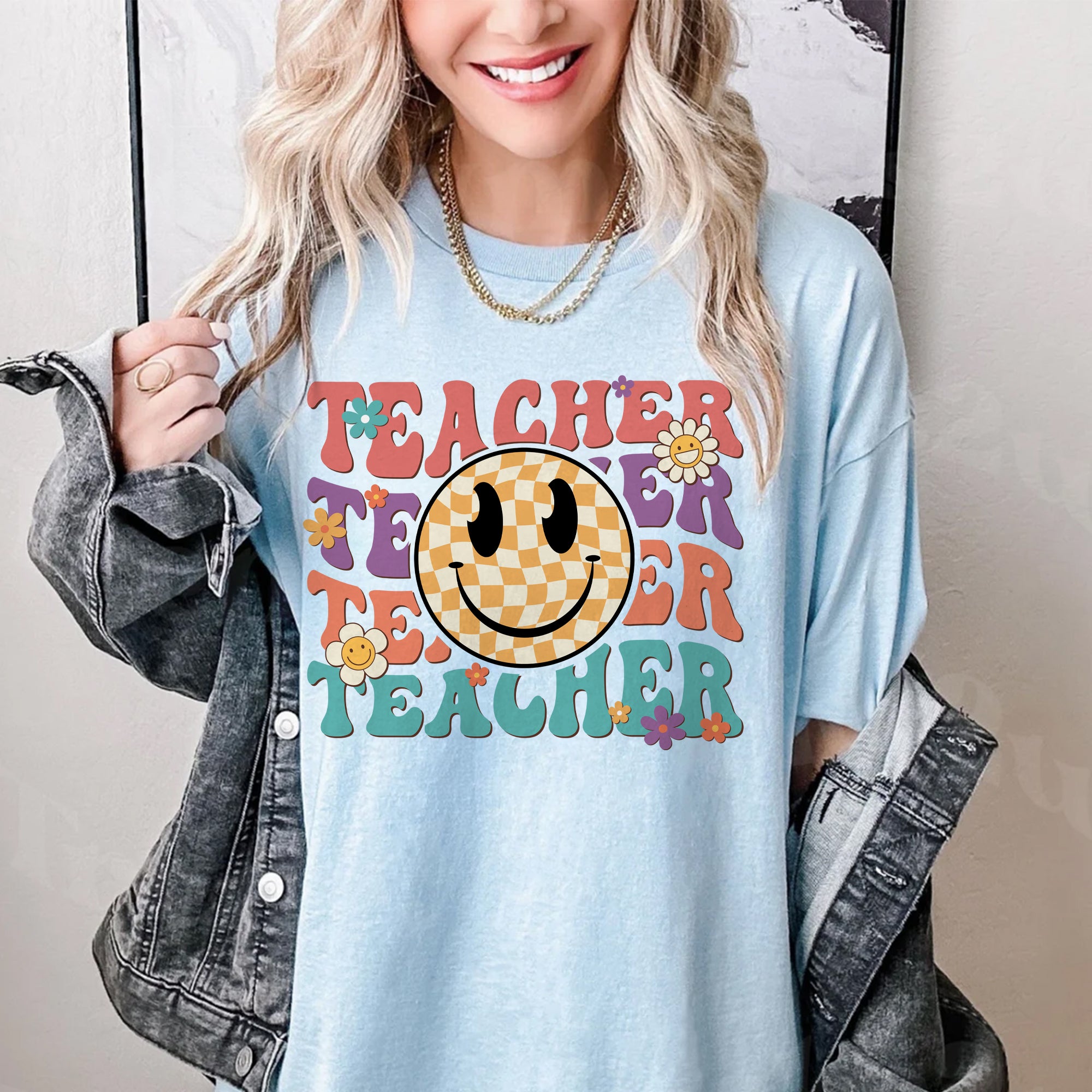 Sandjest Teacher Shirt, Teacher Happy Face, Teacher Gift, Teacher Appreciation T-shirt, Teacher Life Shirt,Retro Shirt