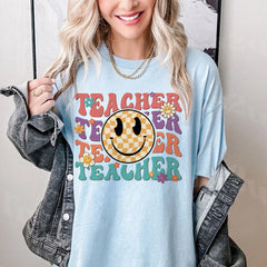 Sandjest Teacher Shirt, Teacher Happy Face, Teacher Gift, Teacher Appreciation T-shirt, Teacher Life Shirt,Retro Shirt