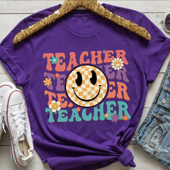 Sandjest Teacher Shirt, Teacher Happy Face, Teacher Gift, Teacher Appreciation T-shirt, Teacher Life Shirt,Retro Shirt