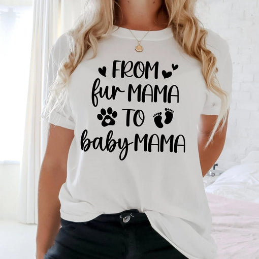 Sandjest New Mom T-Shirt from Fur Mama to Baby Mama Gift for Women Girl Dog Lover Cat Lover