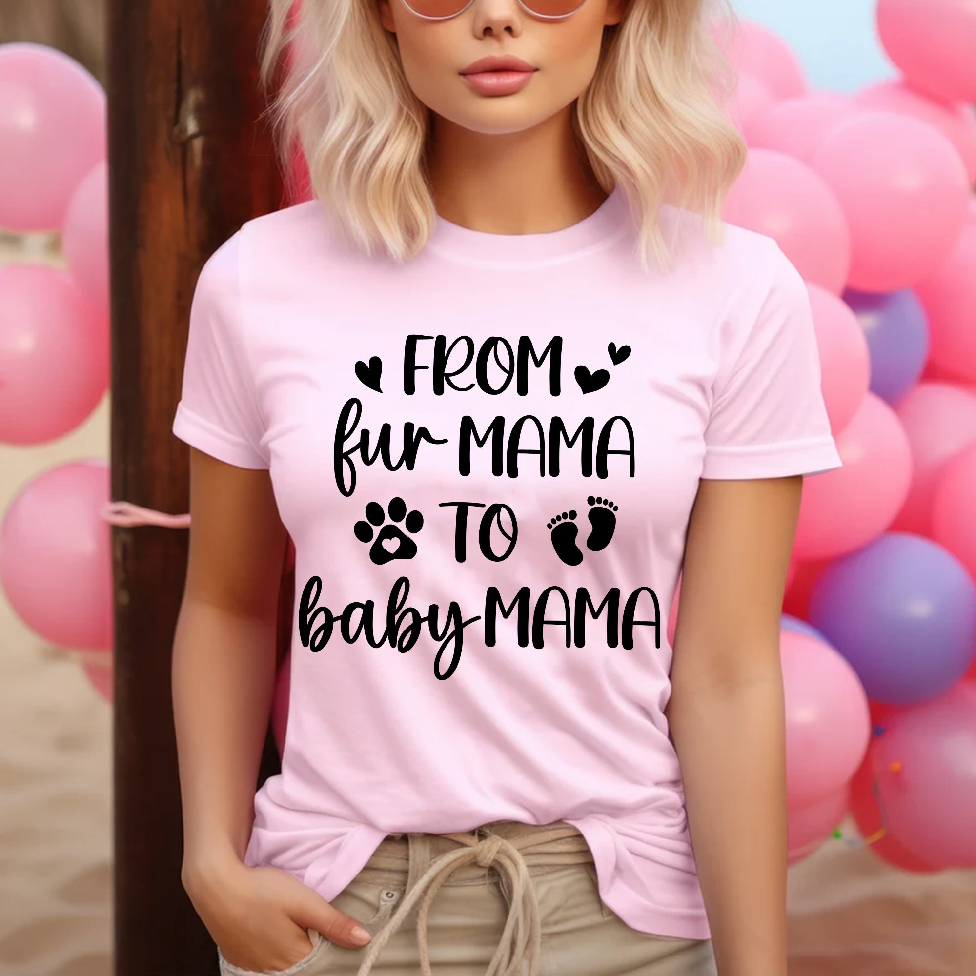 Sandjest New Mom T-Shirt from Fur Mama to Baby Mama Gift for Women Girl Dog Lover Cat Lover