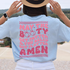 Sandjest Funny T-Shirt the Belly Get Flatter Amen Pink Version Gift for Girl Women Friend