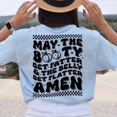 Sandjest Funny T-Shirt the Belly Get Flatter Amen Black Version Gift for Girl Women Friend