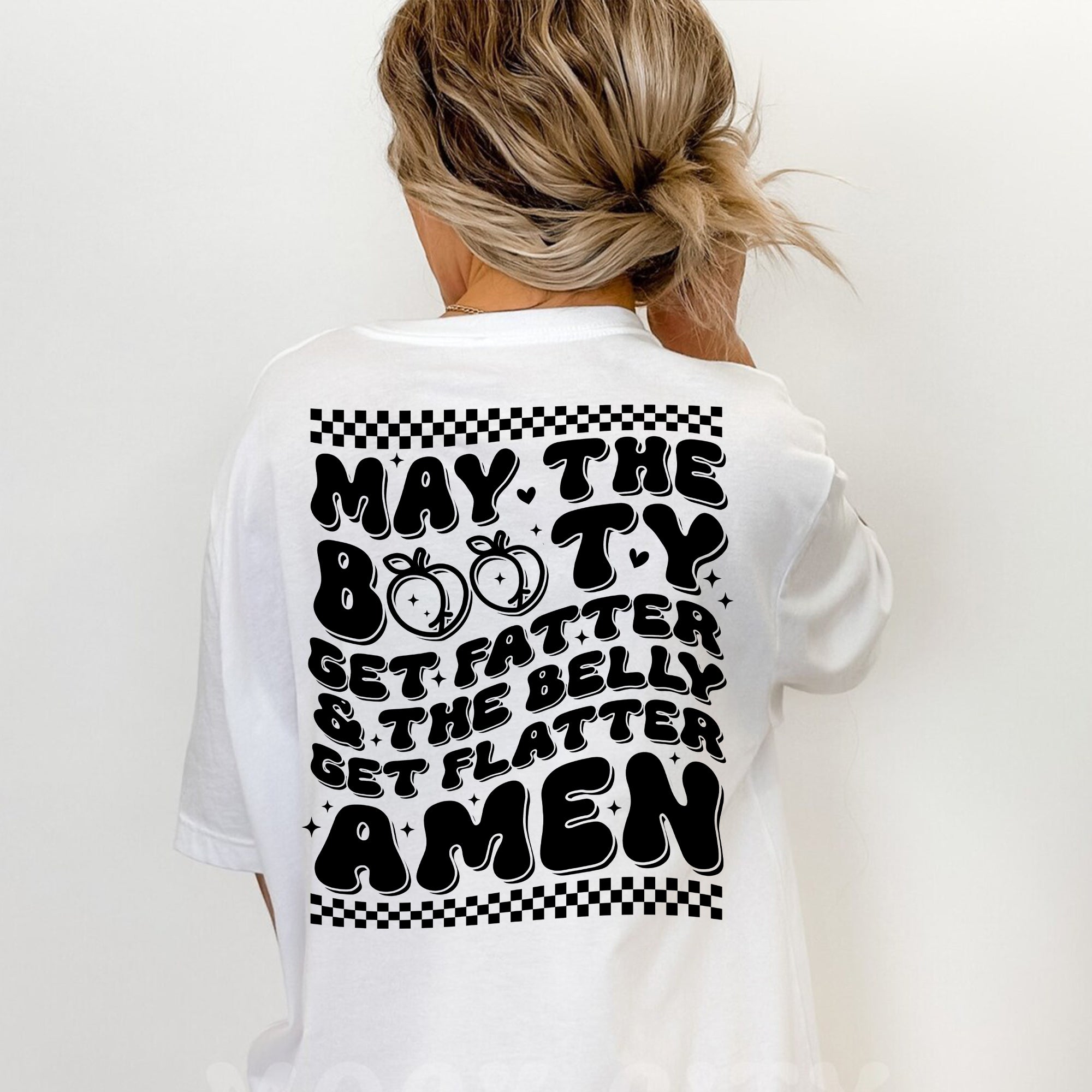Sandjest Funny T-Shirt the Belly Get Flatter Amen Black Version Gift for Girl Women Friend