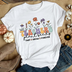 Sandjest Teacher T-Shirt Teachers Plant Seeds Vintage Style Gift for Women Girl Friend