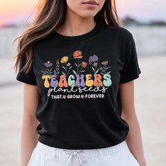 Sandjest Teacher T-Shirt Teachers Plant Seeds Vintage Style Gift for Women Girl Friend