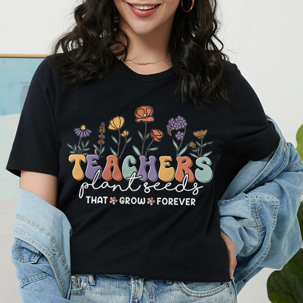Sandjest Teacher T-Shirt Teachers Plant Seeds Vintage Style Gift for Women Girl Friend