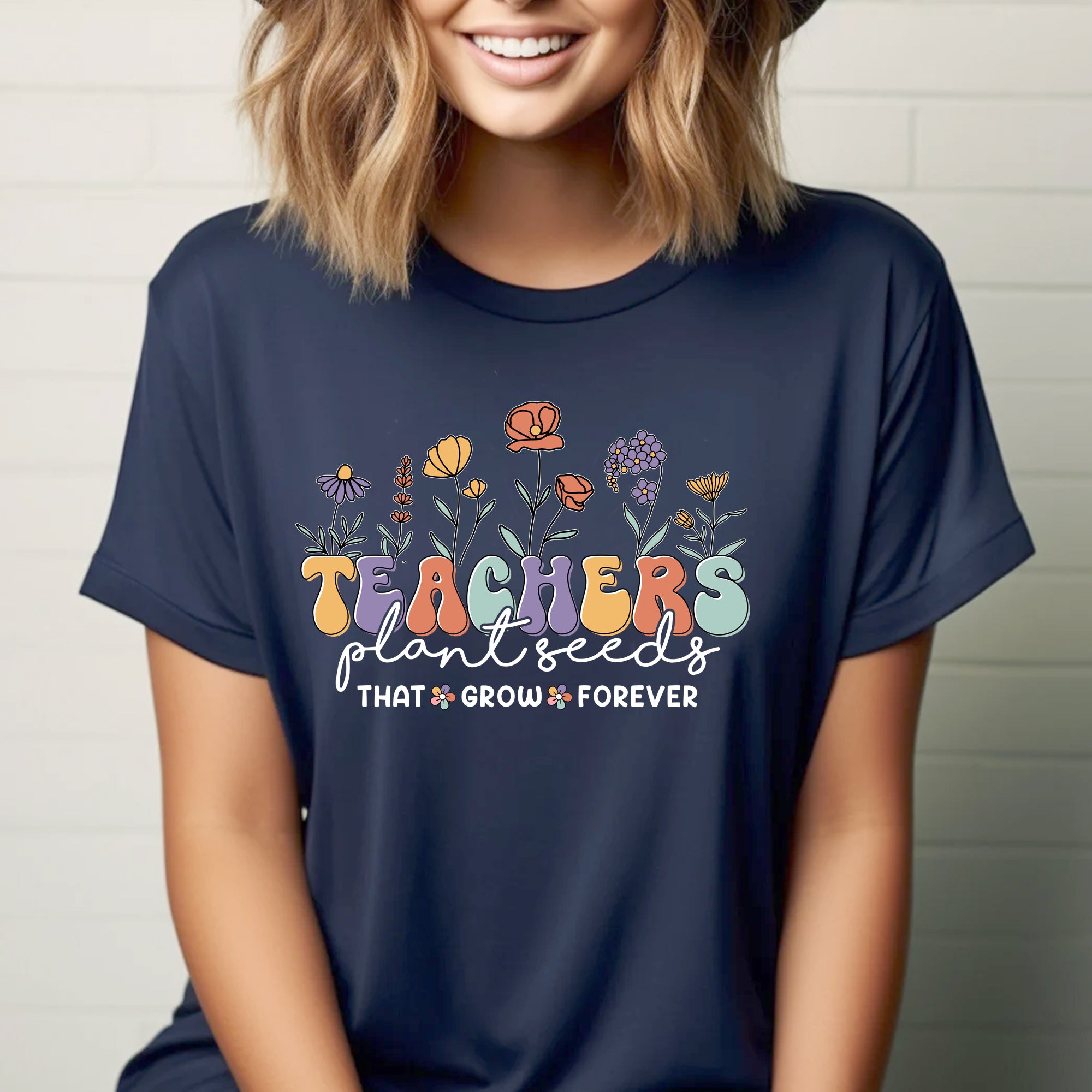 Sandjest Teacher T-Shirt Teachers Plant Seeds Vintage Style Gift for Women Girl Friend