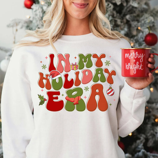 Sandjest Retro Christmas Sweatshirt, in My Holiday Era, Funny Christmas Shirt, Vintage Christmas Sweater, Christmas Sweatshirts for Women