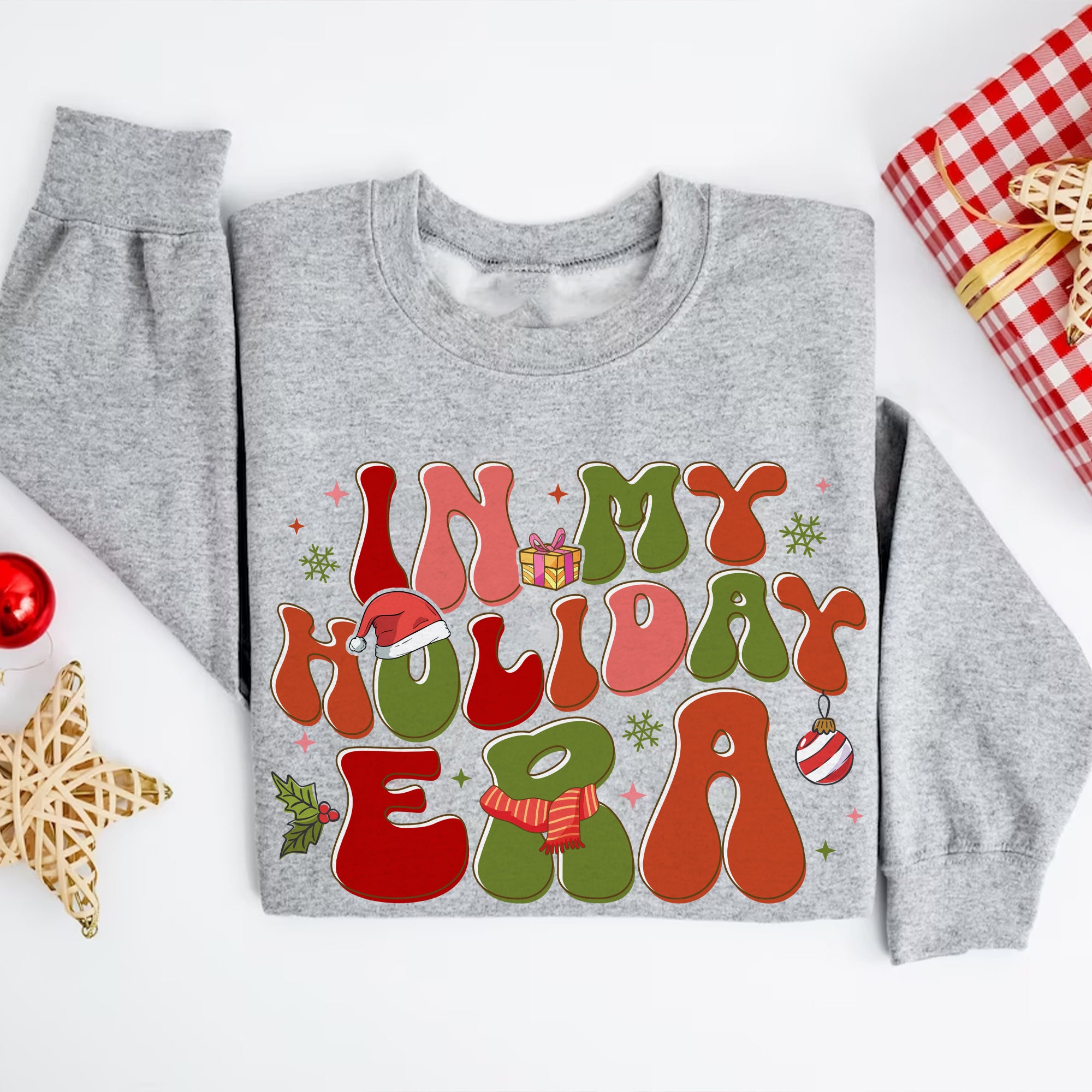 Sandjest Retro Christmas Sweatshirt, in My Holiday Era, Funny Christmas Shirt, Vintage Christmas Sweater, Christmas Sweatshirts for Women