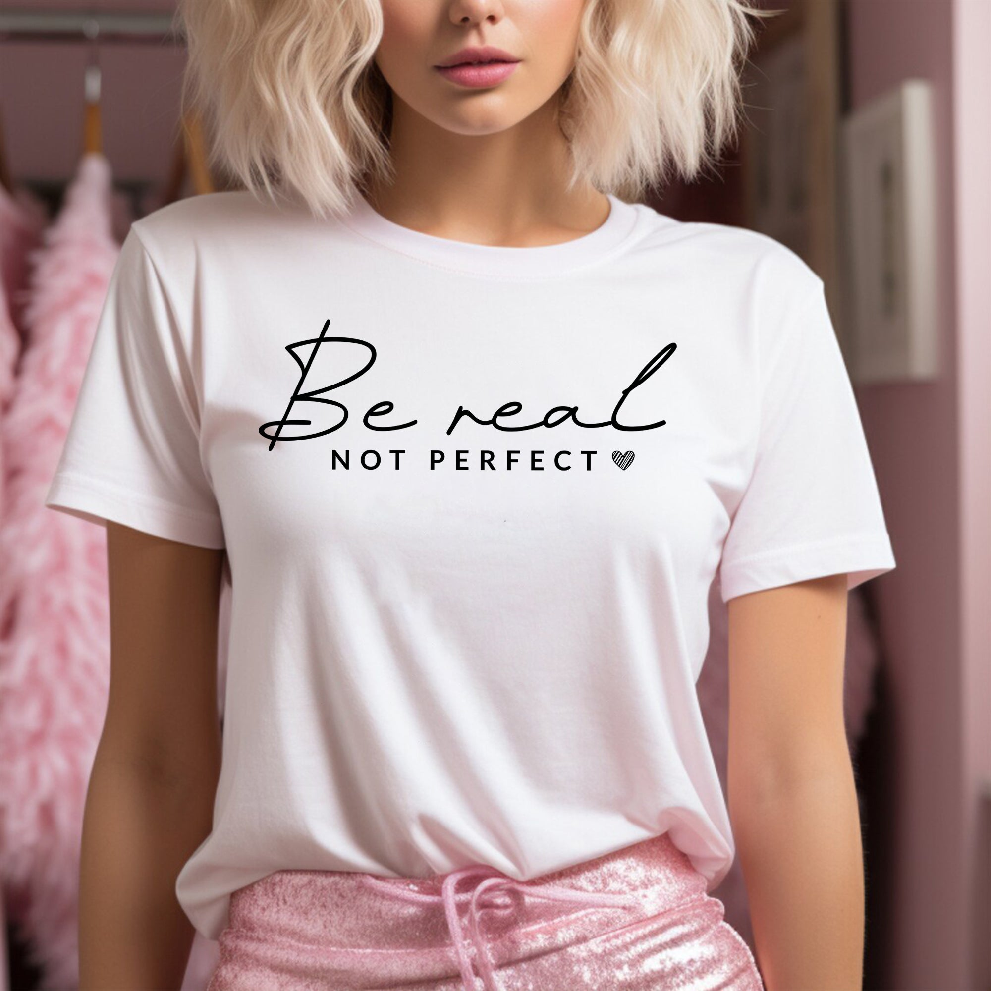 Sandjest Inspirational T-Shirt Be Real Not Perfect Gift for Girl Women Friend