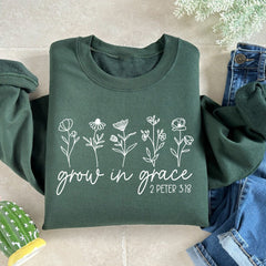 Sandjest Christian T-Shirt Grow in Grace Gift for Jesus Lover Bible Lovers