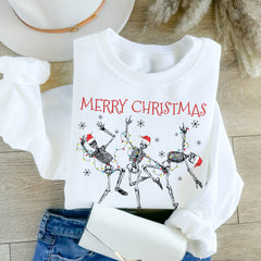 Sandjest Funny Christmas Sweatshirt Dancing Skeleton Gift for Women Girl Friend