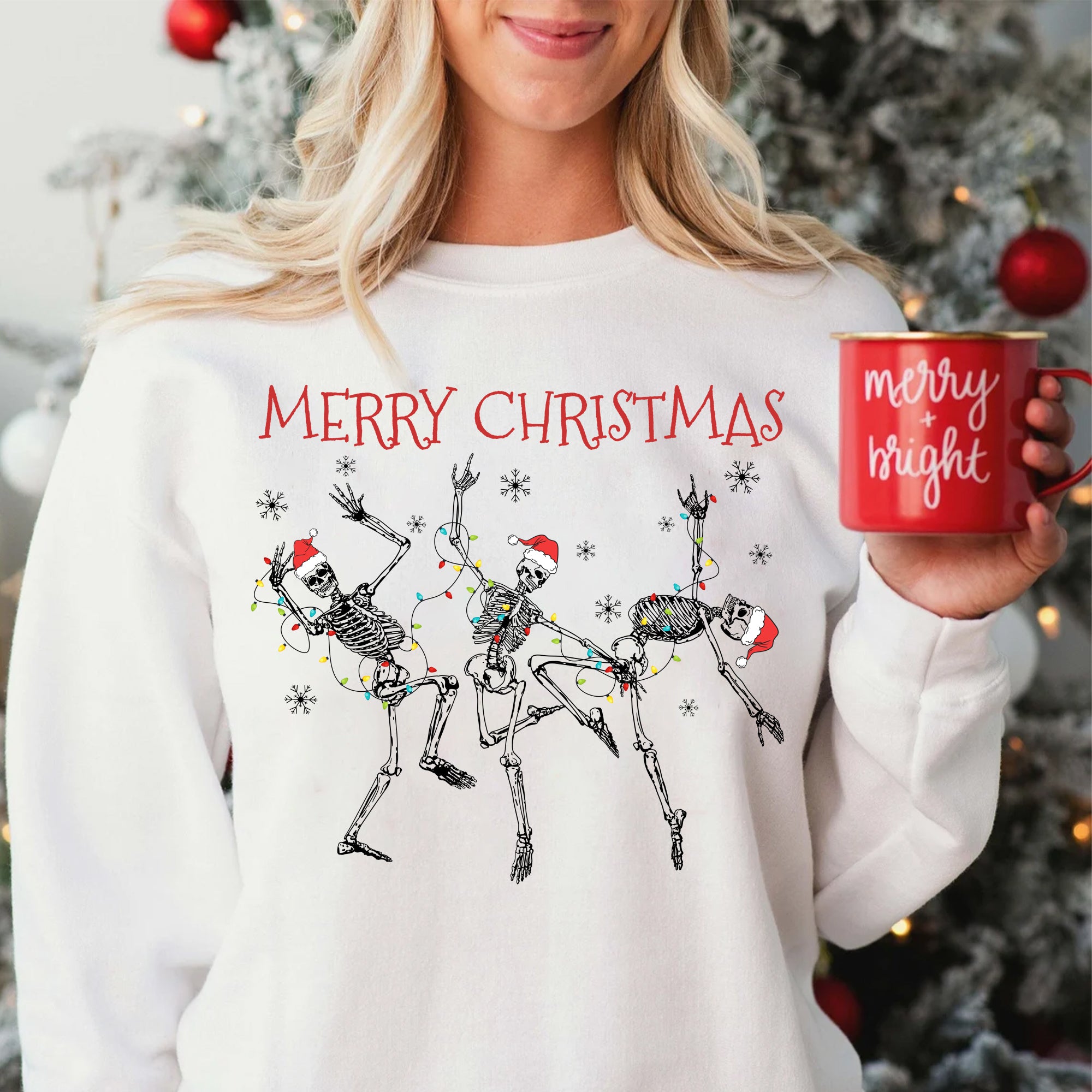 Sandjest Funny Christmas Sweatshirt Dancing Skeleton Gift for Women Girl Friend