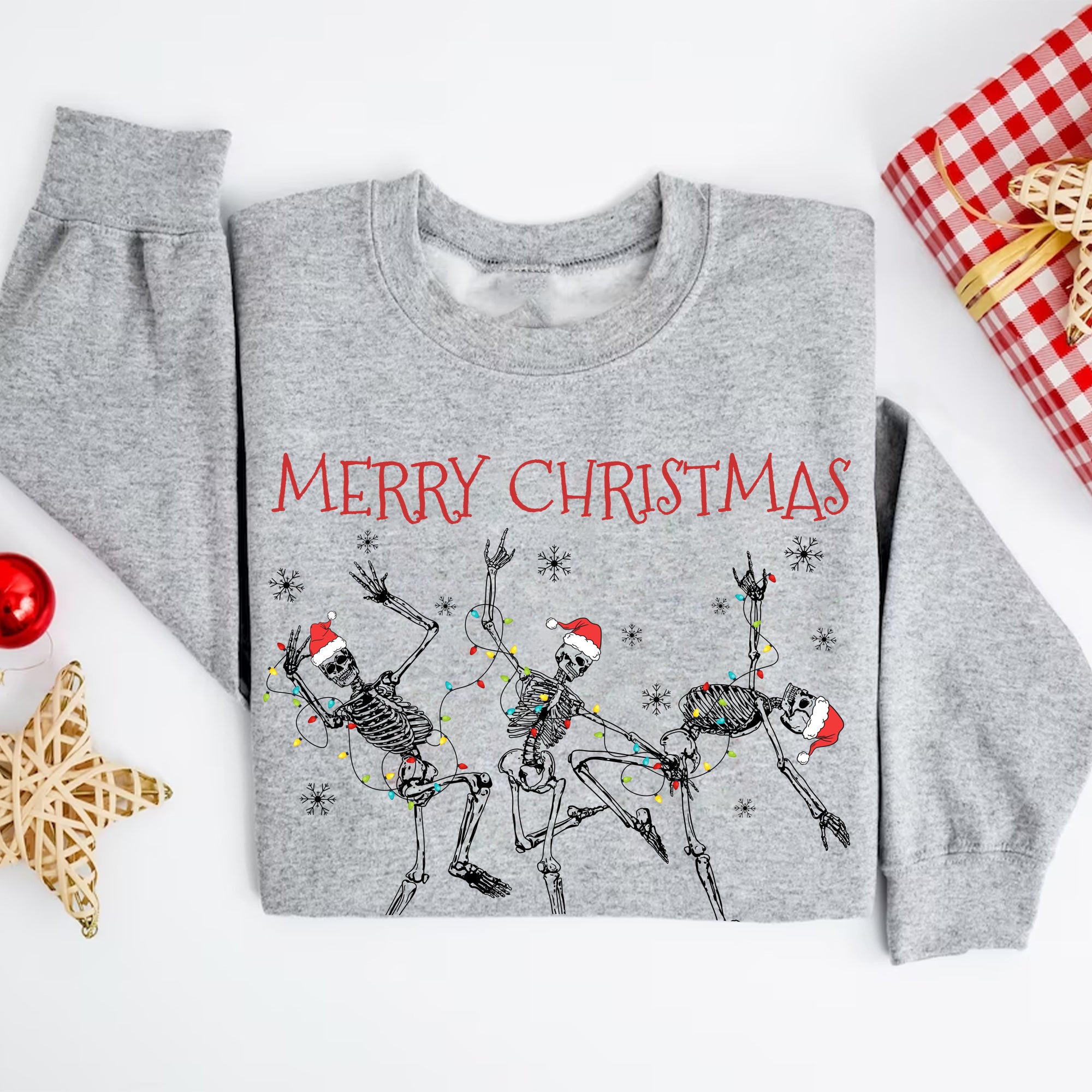 Sandjest Funny Christmas Sweatshirt Dancing Skeleton Gift for Women Girl Friend