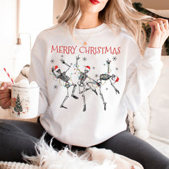 Sandjest Funny Christmas Sweatshirt Dancing Skeleton Gift for Women Girl Friend