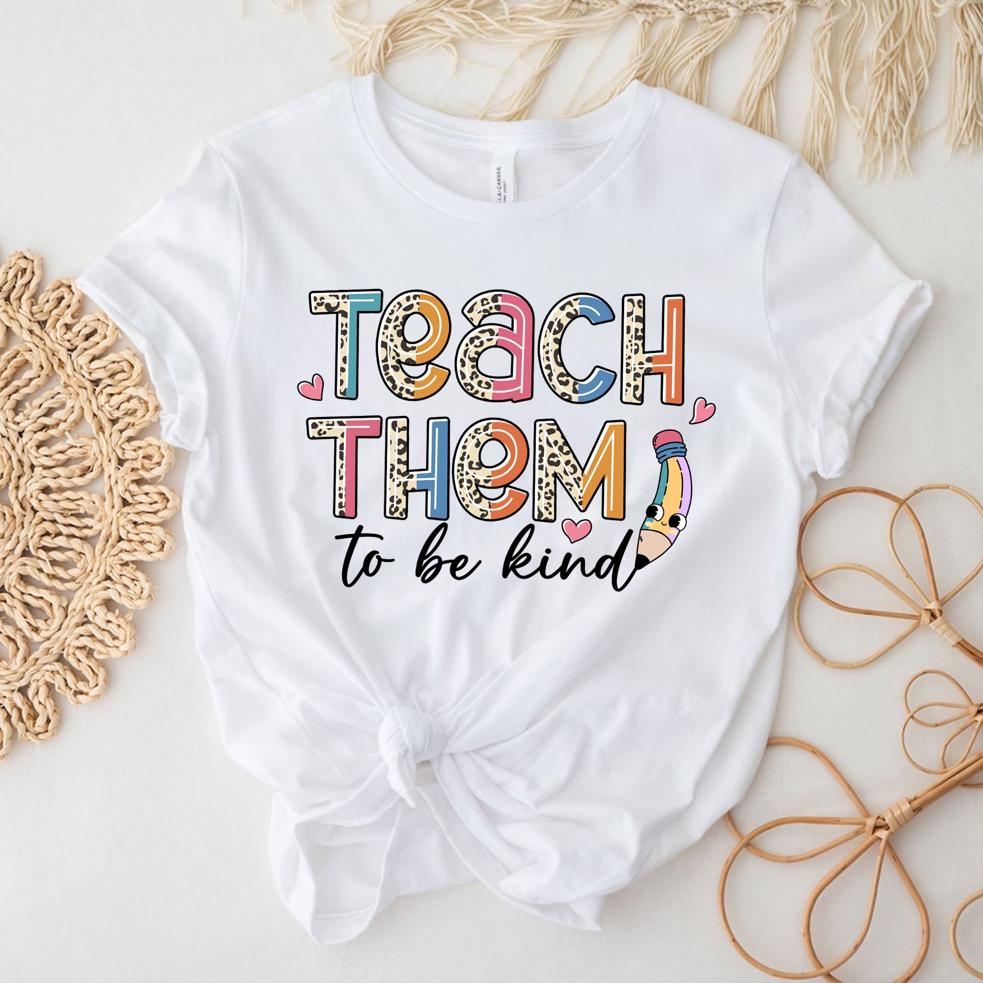 Sandjest Teacher T-Shirt Teach Them to Be Kind Gift for Women Girl Friends