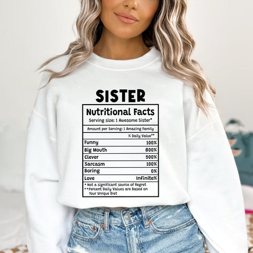 Sandjest T-Shirt Sister Nutrition Facts Gift for Women Girl Friend