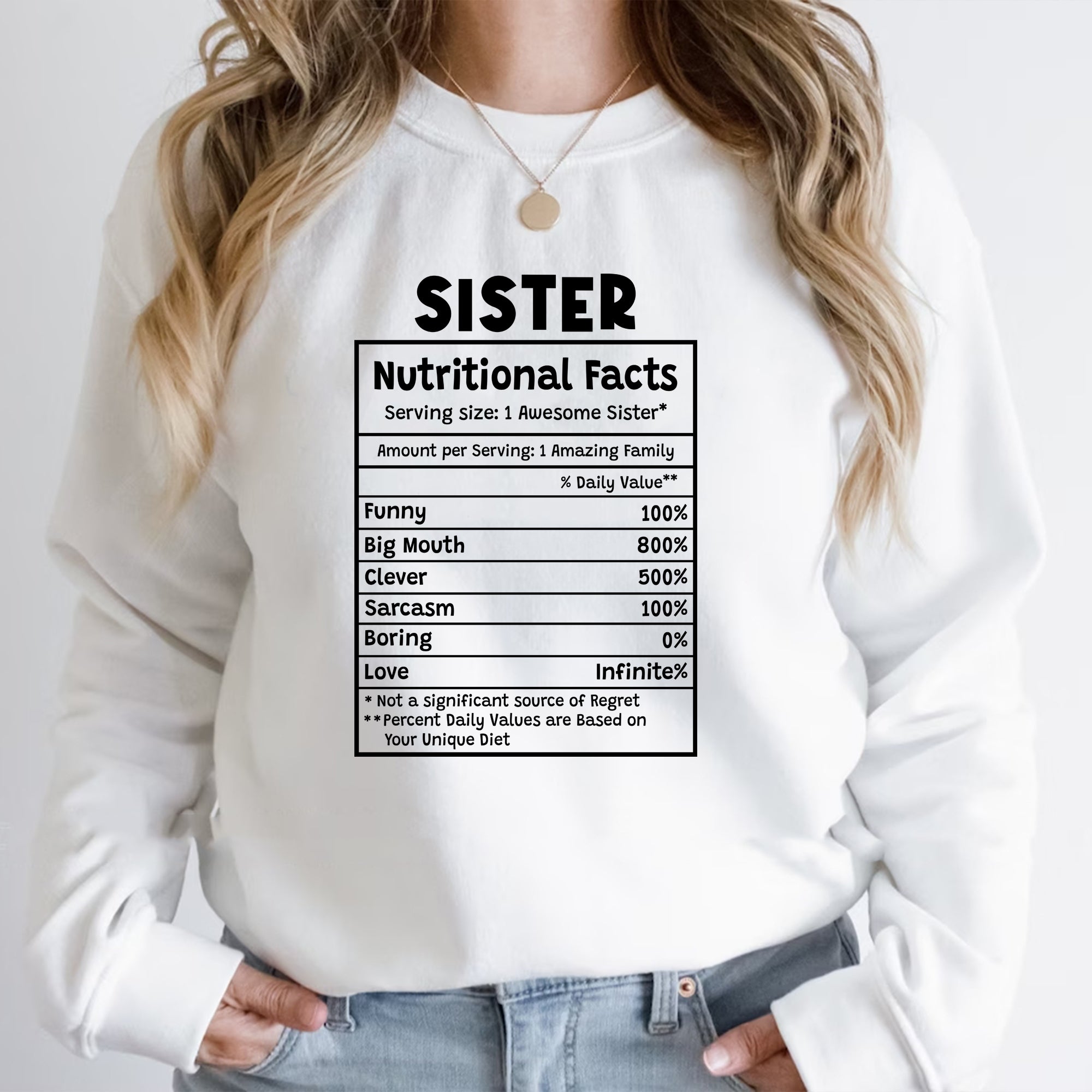 Sandjest T-Shirt Sister Nutrition Facts Gift for Women Girl Friend