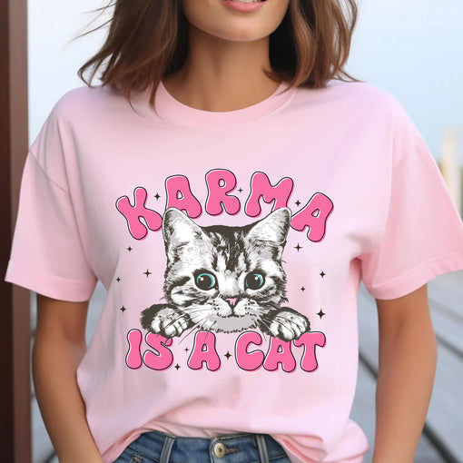 Sandjest Cute T-Shirt Karma Is a Cat Gift for Cat Lover Pet Lover