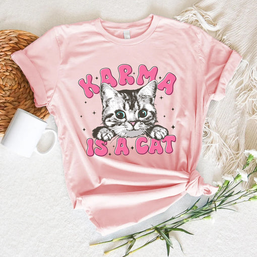 Sandjest Cute T-Shirt Karma Is a Cat Gift for Cat Lover Pet Lover