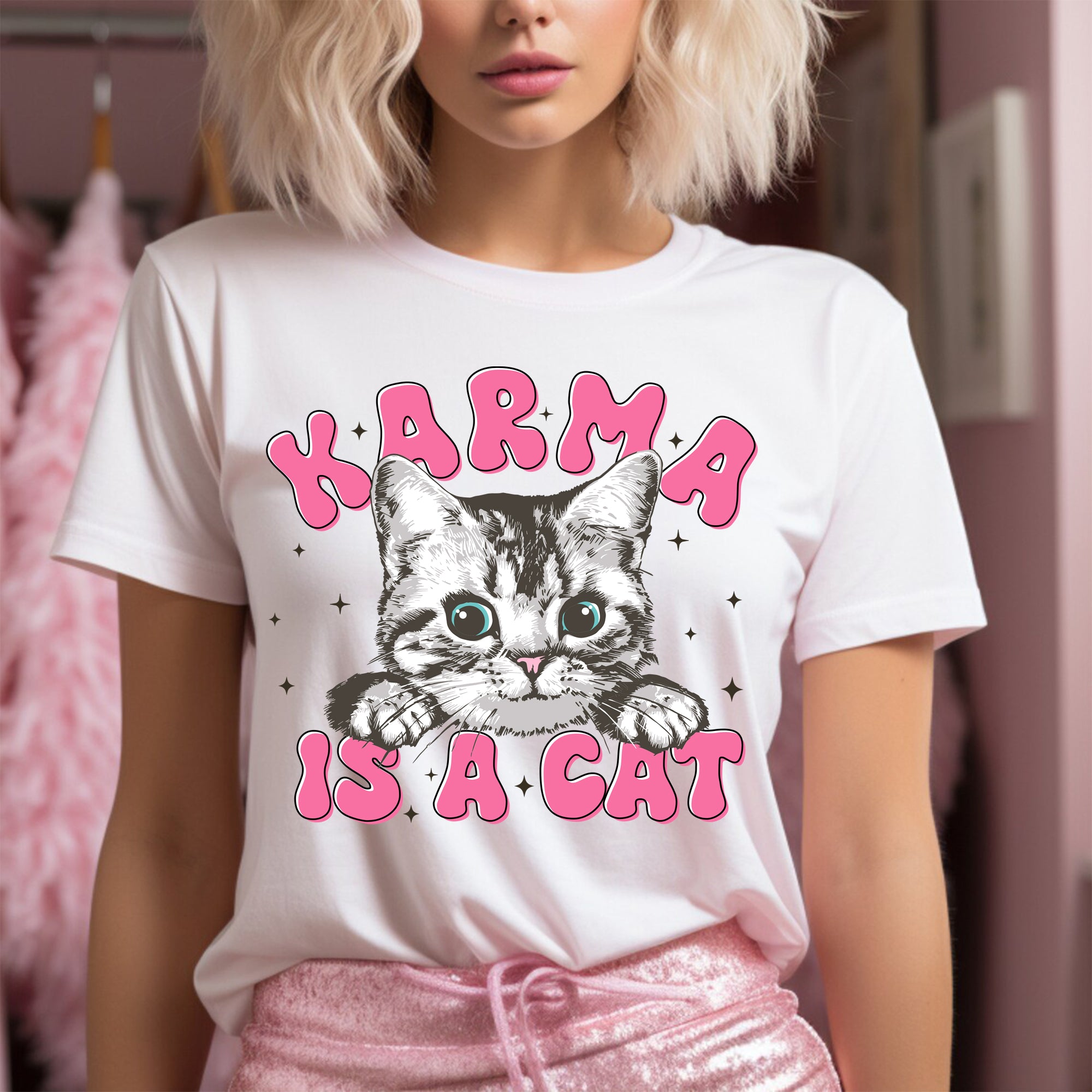 Sandjest Cute T-Shirt Karma Is a Cat Gift for Cat Lover Pet Lover