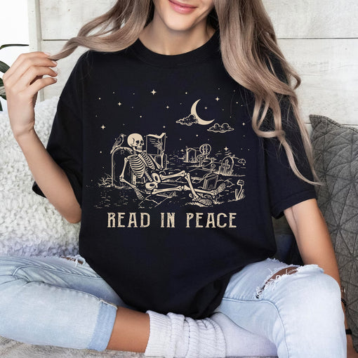 Sandjest Funny Book Lover T-Shirt Read in Peace Gift for Bookworm Librarian