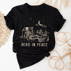Sandjest Funny Book Lover T-Shirt Read in Peace Gift for Bookworm Librarian