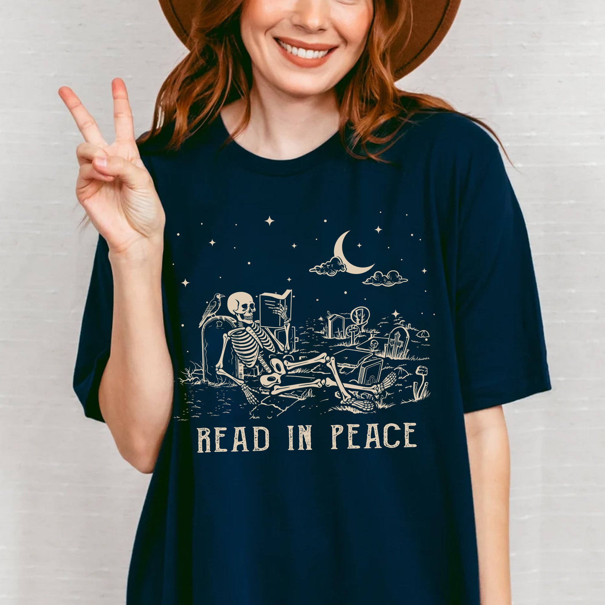 Sandjest Funny Book Lover T-Shirt Read in Peace Gift for Bookworm Librarian