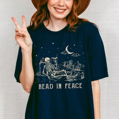 Sandjest Funny Book Lover T-Shirt Read in Peace Gift for Bookworm Librarian