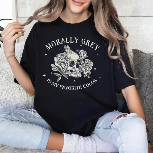 Sandjest Book T-Shirt Morally Grey Is My Favorite Color Gift for Book Lover Bookworm