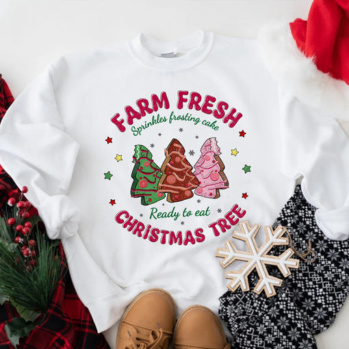 Sandjest Farm Fresh Christmas Tree Cake Tshirt, Christmas Tree Farm Tee, Merry Christmas Shirt, Retro Christmas Sweater, Merry and Bright