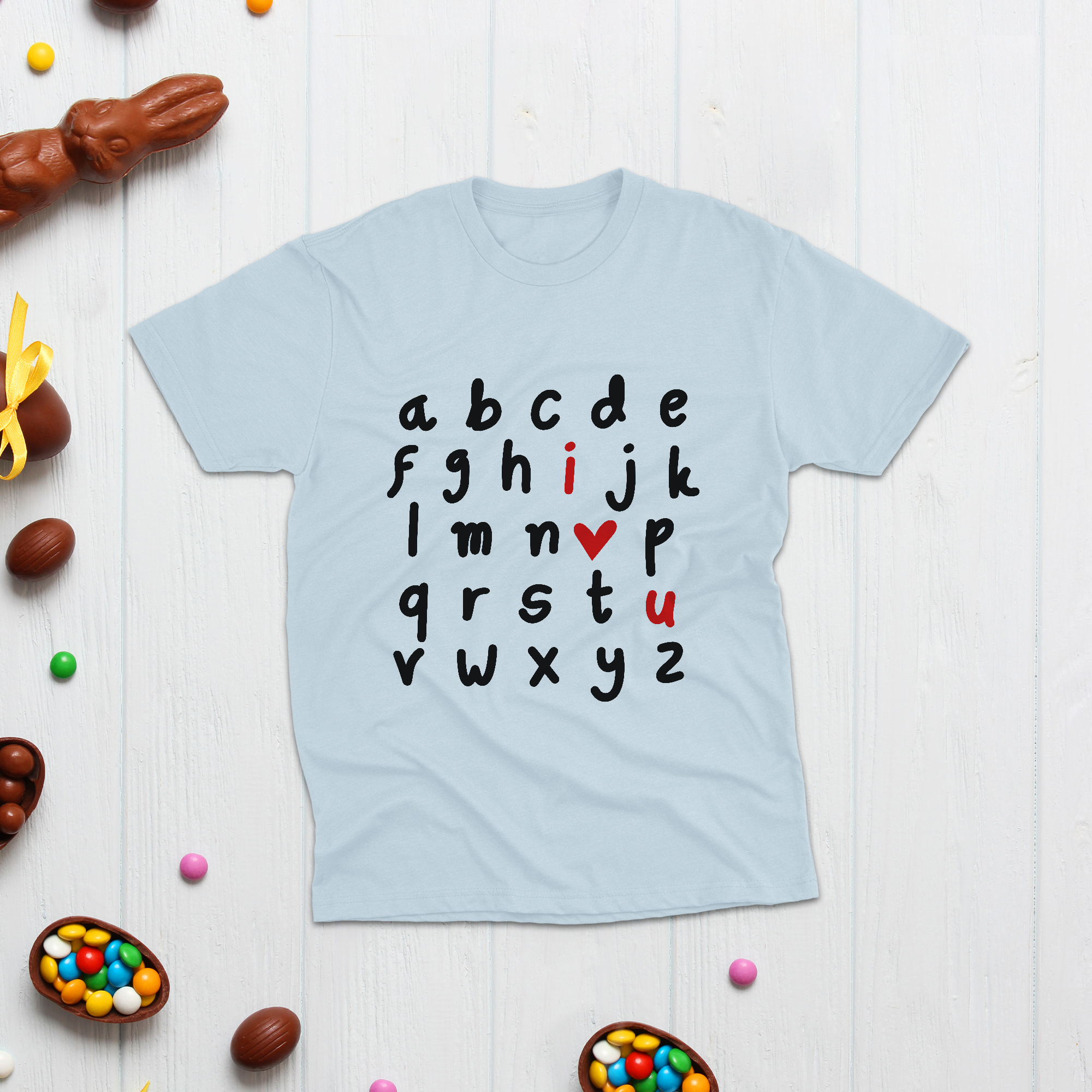 Sandjest Alphabet I Love You Shirt, Alphabet Teacher Valentine's Day Shirt, Teacher Gift, Love you Shirt, I heart U, Cute Valentines Day Heart Shirts