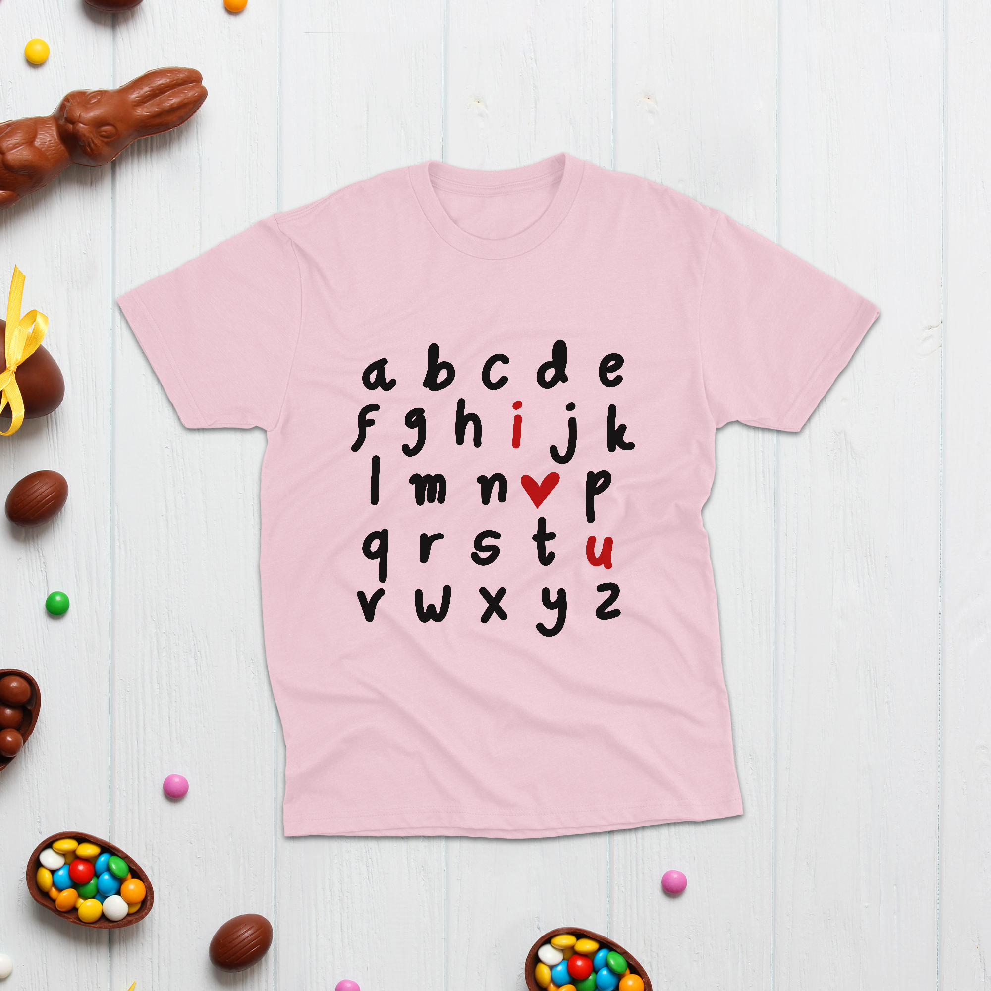 Sandjest Alphabet I Love You Shirt, Alphabet Teacher Valentine's Day Shirt, Teacher Gift, Love you Shirt, I heart U, Cute Valentines Day Heart Shirts