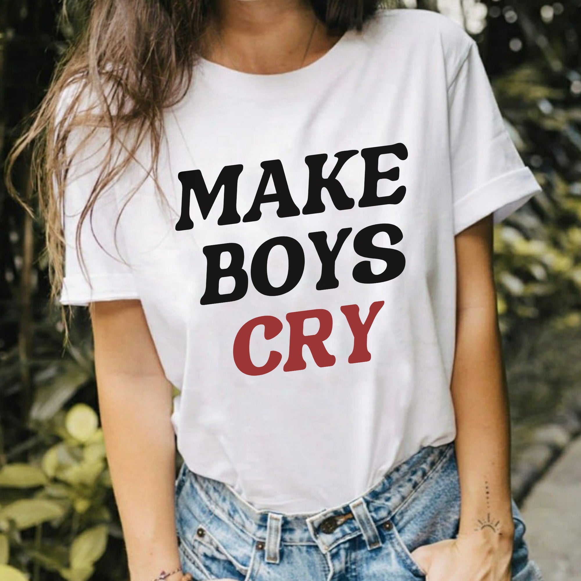 Sandjest Funny T-Shirt Make Boys Cry Gift for Women Girl