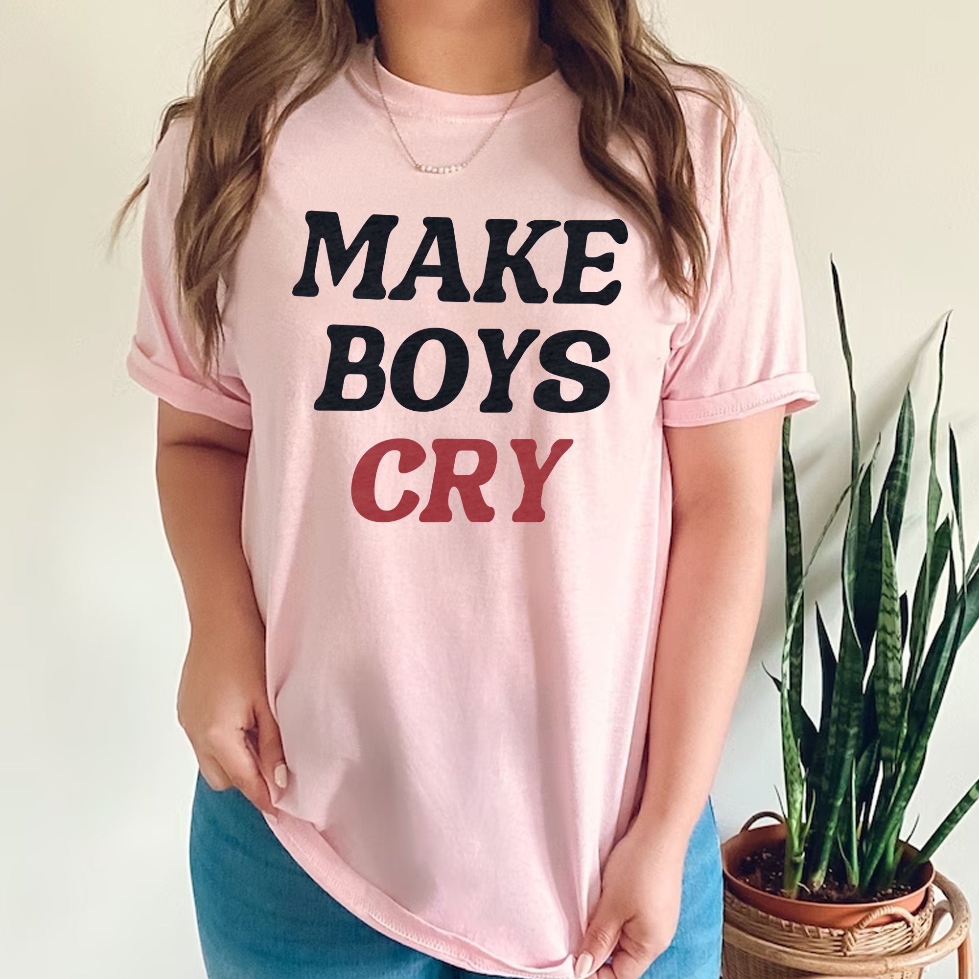 Sandjest Funny T-Shirt Make Boys Cry Gift for Women Girl