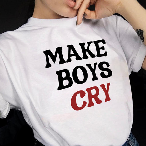 Sandjest Funny T-Shirt Make Boys Cry Gift for Women Girl