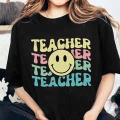 Sandjest Teacher T-Shirt Smiling Face Gift for Women Teachers Professors