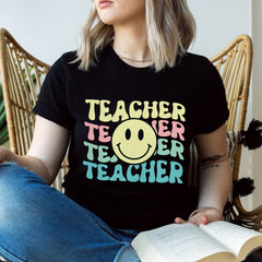 Sandjest Teacher T-Shirt Smiling Face Gift for Women Teachers Professors