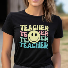 Sandjest Teacher T-Shirt Smiling Face Gift for Women Teachers Professors