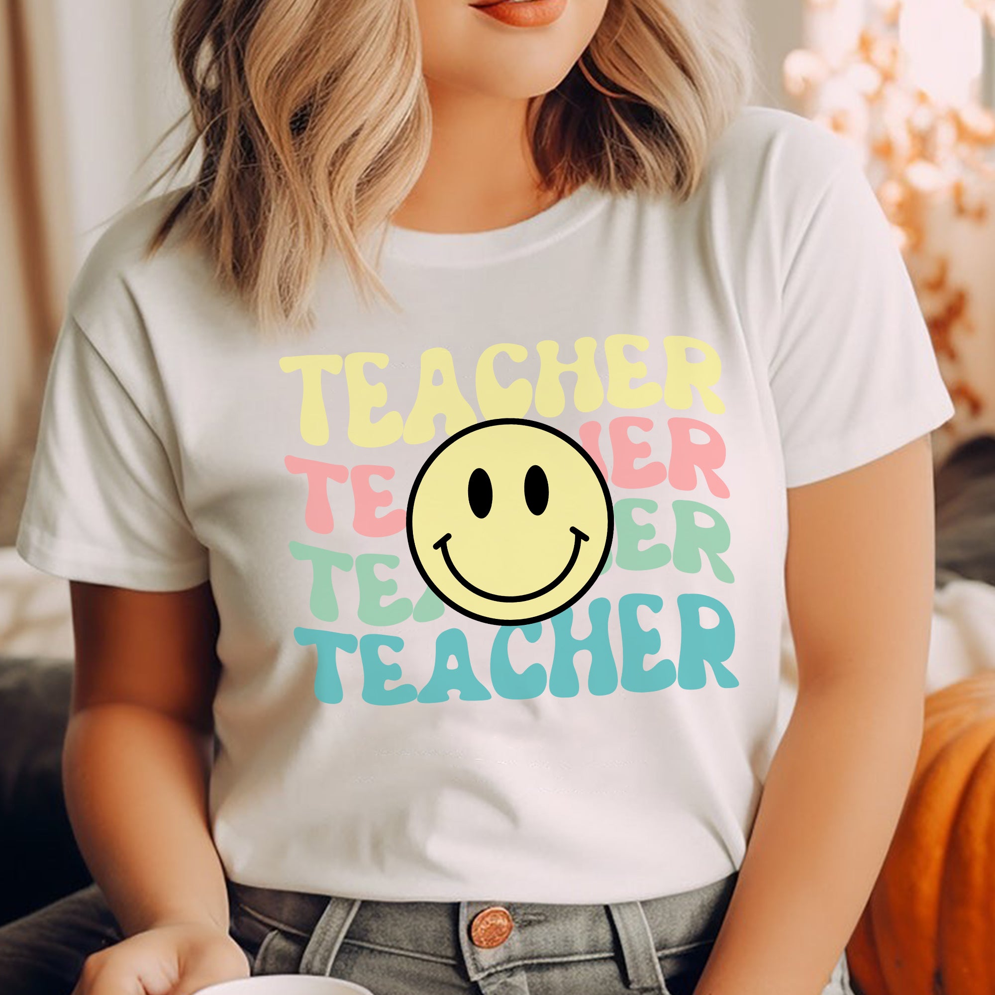 Sandjest Teacher T-Shirt Smiling Face Gift for Women Teachers Professors