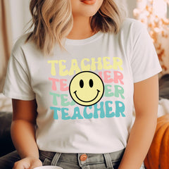 Sandjest Teacher T-Shirt Smiling Face Gift for Women Teachers Professors